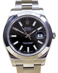 Rolex Datejust II 116300 Men's 41mm Black Index Stainless Steel Domed MINT 2016