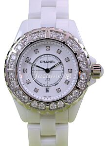 Chanel J12 H2429 Ladies Midsize 33mm Quartz White Ceramic Diamond - BRAND NEW