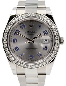 Rolex Datejust II 116300 Men's 41mm Diamond Bezel Silver Blue Arabic Stainless Stee