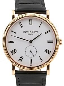 Patek Philippe 5119R-001 Calatrava 36mm White Roman Hobnail Rose Gold Leather - PRE-OWNED