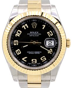 Rolex Datejust II 116333 Black Arabic Yellow Gold Stainless Steel Oyster Men's 41mm - BRAND NEW
