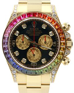 Rolex Daytona 116598-RBOW Black Diamond Multi-Colored Sapphire Rainbow Yellow Gold 