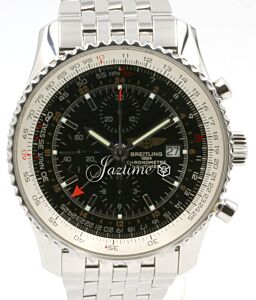 Breitling Navitimer World GMT A24322 Men's 46mm Black Chronograph Stainless Steel BOX PAPERS