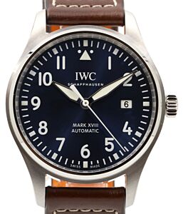 IWC Schaffhausen IW327004 Pilot's Watch Mark Xviii Edition Le Petit Prince Midnight Blue Arabic Stainless Steel Brown Leather 40mm Automatic
