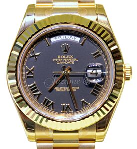 Rolex Day-Date II Yellow Gold 41mm Black Roman President Bracelet 218238