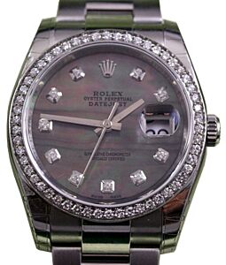  Rolex Datejust 36 White Gold/Steel Dark Mother of Pearl Custom Diamond Dial & Bezel Oyster Bracelet 126200 (126284RBR) - BRAND NEW