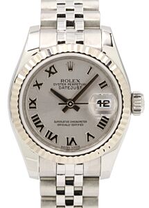 Rolex Lady-Datejust 26 179174-RHDRJ Rhodium Roman Fluted White Gold Stainless Steel Jubilee