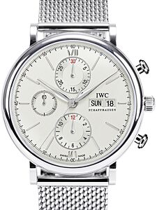 IWC Schaffhausen IW391009 Portofino Chronograph Silver Plated Index Milanaise Mesh Stainless Steel 42mm Automatic