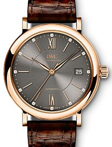 IWC Schaffhausen IW458106 Portofino Automatic 37 Ardoise Diamond Red Gold Brown Leather 37mm Automatic