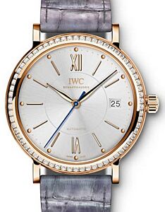 IWC Schaffhausen IW458107 Portofino Automatic 37 Silver Plated Diamond Red Gold Set with Diamonds Lilac Leather 37mm Automatic