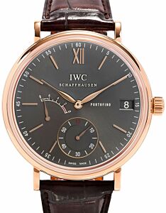 IWC Schaffhausen IW510104 Portofino Hand-Wound Eight Days Ardoise Index Red Gold Brown Leather 45mm Manual