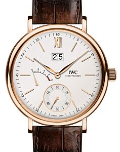 IWC Schaffhausen IW516102 Portofino Hand-Wound Big Date Silver Plated Index Red Gold Brown Leather 45mm Manual