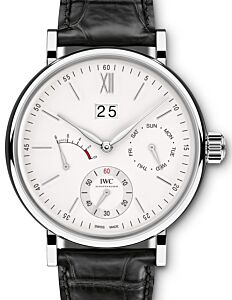 IWC Schaffhausen IW516201 Portofino Hand-Wound Day &amp;amp; Date Silver Plated Index Stainless Steel Black Leather 45mm Manual