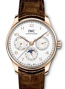 IWC Schaffhausen Portugieser Perpetual Calendar 42 Rose Gold 42mm Arabic Silver Dial Brown Leather Automatic IW344202 - BRAND NEW