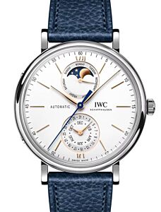 IWC Portofino Complete Calendar Steel 41mm Silver Dial Leather Strap IW359001