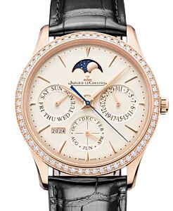 Jaeger-LeCoultre Master Ultra Thin Perpetual Calendar 39mm Pink Rose Gold Diamond Beige Dial Leather Strap Q1142501