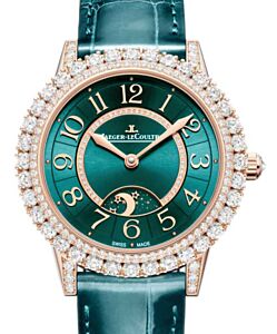 Jaeger-LeCoultre Rendez-Vous Dazzling Night & Day Automatic 36mm Pink Rose Gold Diamond Bezel Green Dial Leather Strap Q343247J