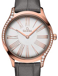 Omega De Ville Tresor Quartz 428.58.36.60.02.001 Silver Roman Diamond Bezel Sedna Gold Leather 36mm - BRAND NEW