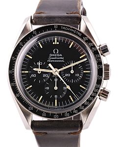 Omega Speedmaster Pre-Moon Chronograph 145.022-69 Stalless Steel Matt Black Dial Leater Strap 42mm