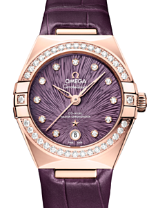 Omega Constellation Co-Axial Master Chronometer 29mm Sedna Gold Diamond Purple Dial 131.58.29.20.60.002