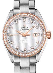 Omega Seamaster Aqua Terra 150M Co-Axial Chronometer 34mm Stainless Steel Red Gold Diamond Bezel White Mother of Pearl Dial Diamond Set Index Steel Bracelet 231.25.34.20.55.003 - BRAND NEW