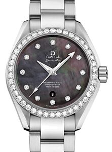 Omega Seamaster Aqua Terra 150M Master Co-Axial Chronometer 34mm Stainless Steel Diamond Bezel Grey Dial Diamond Index Steel Bracelet 231.15.34.20.57.001 - BRAND NEW