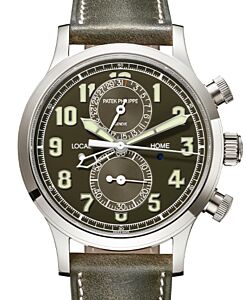 Patek Philippe Complications Calatrava Pilot Travel Time Chronograph White Gold Khaki Green Dial 5924G-010 - BRAND NEW