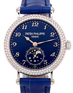 Patek Philippe Complications Moon Phases White Gold Blue Dial 33mm Diamond Bezel 7121/200G-001