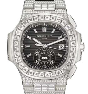 Patek Philippe Nautilus Chronograph White Gold Diamond Set Grey Dial 5980/1400G-010