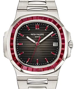 Patek Philippe Nautilus Joaillerie Platinum Ruby Baguette Set Bezel & Dial 5711/112P-001