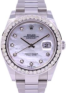 Rolex Datejust 41 White Gold/Steel White Mother of Pearl Diamond Dial Custom Diamond Bezel Oyster Bracelet 126334 - BRAND NEW