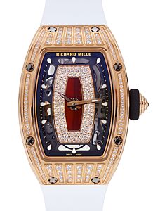 Richard Mille Lady Rose Gold Medium Set Diamond Jasper Dial White Rubber RM 07-01 - BRAND NEW