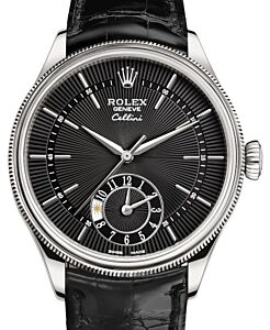 Rolex Cellini Dual Time White Gold Black Dial & Strap 50529