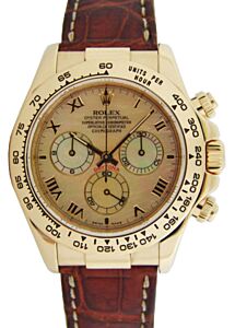Rolex Daytona Yellow Mother Of Pearl Roman Brown Leather 116518
