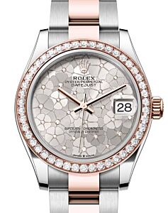 Rolex Datejust 31 Rose Gold/Steel Silver Floral Motif Diamond Dial & Diamond Bezel Oyster Bracelet 278381RBR - BRAND NEW