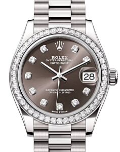 Rolex Datejust 31 President White Gold Dark Grey Diamond Dial & Bezel 278289RBR - BRAND NEW