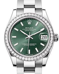 Rolex Datejust 31 White Gold/Steel Mint Green Index Dial & Diamond Bezel Oyster Bracelet 278384RBR - BRAND NEW