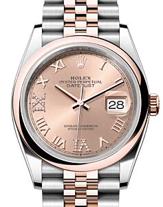 Rolex Datejust 36 Rose Gold/Steel Rose Roman Diamond VI Dial & Domed Bezel Jubilee Bracelet 126201 - BRAND NEW