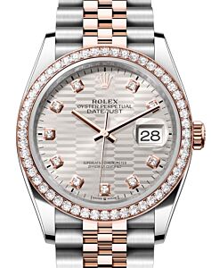 Rolex Datejust 36 Rose Gold/Steel Silver Fluted Motif Diamond Dial & Diamond Bezel Jubilee Bracelet 126281RBR - BRAND NEW