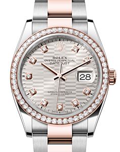 Rolex Datejust 36 Rose Gold/Steel Silver Fluted Motif Diamond Dial & Diamond Bezel Oyster Bracelet 126281RBR - BRAND NEW