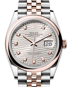 Rolex Datejust 36 Rose Gold/Steel Silver Fluted Motif Diamond Dial & Domed Bezel Jubilee Bracelet 126201 - BRAND NEW