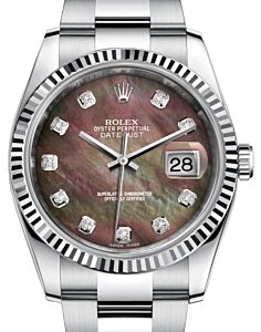 Rolex Datejust 36 White Gold/Steel Black Mother of Pearl Diamond Dial & Fluted Bezel Oyster Bracelet 116234
