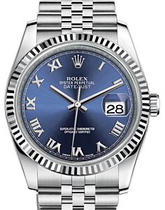 Rolex Datejust 36 White Gold/Steel Blue Roman Dial & Fluted Bezel Jubilee Bracelet 116234