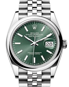 Rolex Datejust 36 Stainless Steel Mint Green Index Dial & Smooth Domed Bezel Jubilee Bracelet 126200 - BRAND NEW