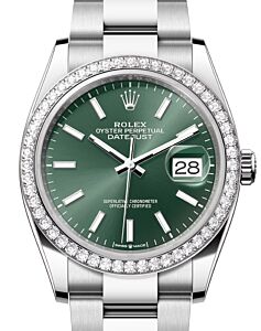 Rolex Datejust 36 White Gold/Steel Mint Green Index Dial & Diamond Bezel Oyster Bracelet 126284RBR - BRAND NEW