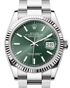 Rolex Datejust 36 White Gold/Steel Mint Green Index Dial & Fluted Bezel Oyster Bracelet 126234 - BRAND NEW