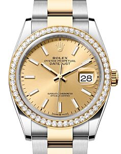 Rolex Datejust 36 Yellow Gold/Steel Champagne Index Dial & Diamond Bezel Oyster Bracelet 126283RBR - BRAND NEW