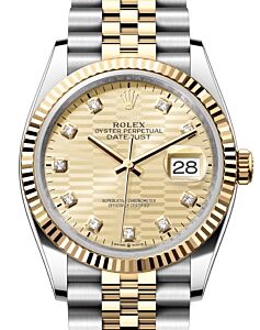 Rolex Datejust 36 Yellow Gold/Steel Golden Fluted Motif Diamond Dial & Fluted Bezel Jubilee Bracelet 126233 - BRAND NEW