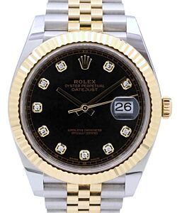 Rolex Datejust 41 Yellow Gold/Steel Black Diamond Dial Fluted Bezel Jubilee Bracelet 126333 - PRE-OWNED
