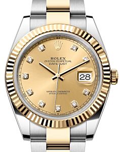 Rolex Datejust 41 Yellow Gold/Steel Champagne Diamond Dial Fluted Bezel Oyster Bracelet 126333 - PRE OWNED